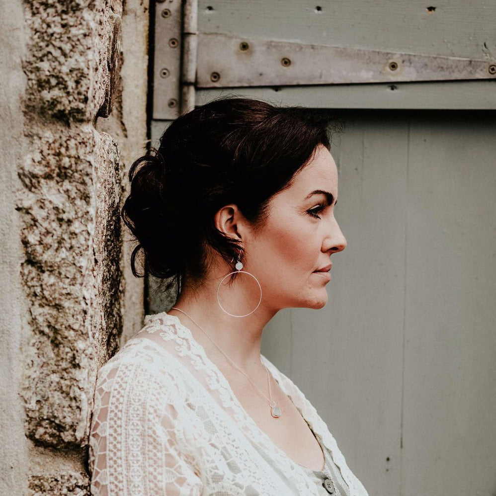 sterling silver and ammonite gemstone dot earrings handmade by Lucy Kemp Jewellery