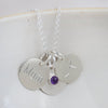 Sterling silver personalised birthstone pendant by Lucy Kemp Jewellery