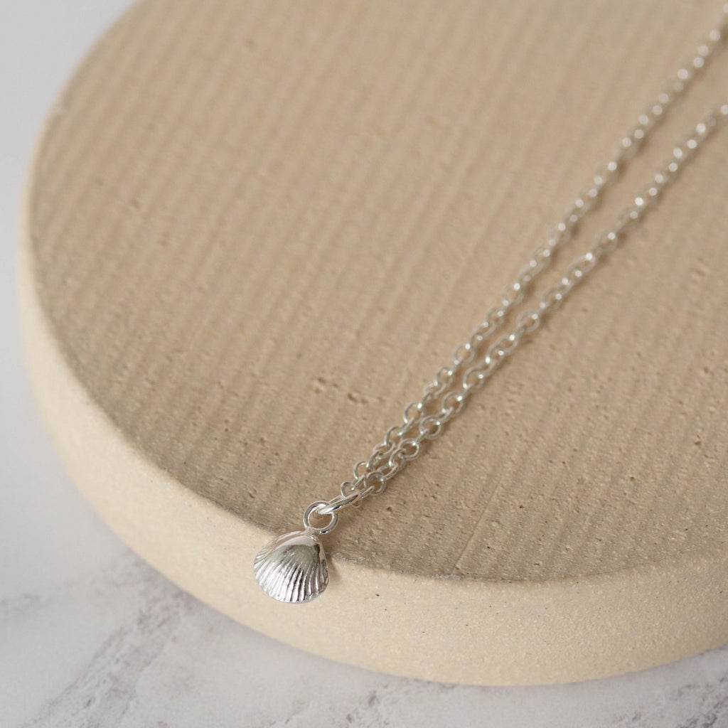sterling silver Cornish shell charm anklet handmade by Lucy Kemp Jewellery
