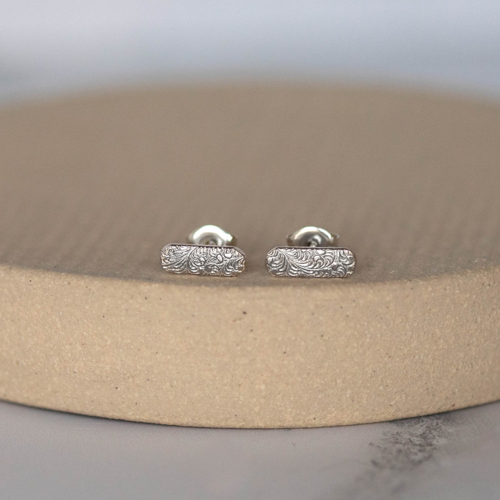 sterling silver lace capsule textured studs by Lucy Kemp Jewellery