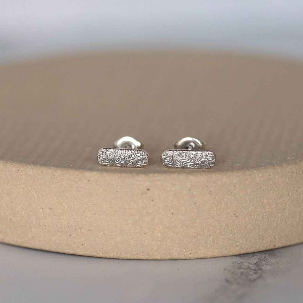 sterling silver lace capsule textured studs by Lucy Kemp Jewellery