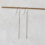 handmade sterling silver long stick statement earrings by Lucy Kemp Jewellery 
