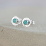 Amazonite and sterling silver birthstone small disc studs by Lucy Kemp Jewellery