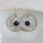 Sterling silver and amethyst shield earrings by Lucy Kemp Jewellery 