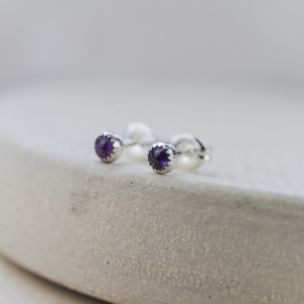 sterling silver mini amethyst studs