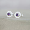 Amethyst and sterling silver birthstone small disc studs by Lucy Kemp Jewellery