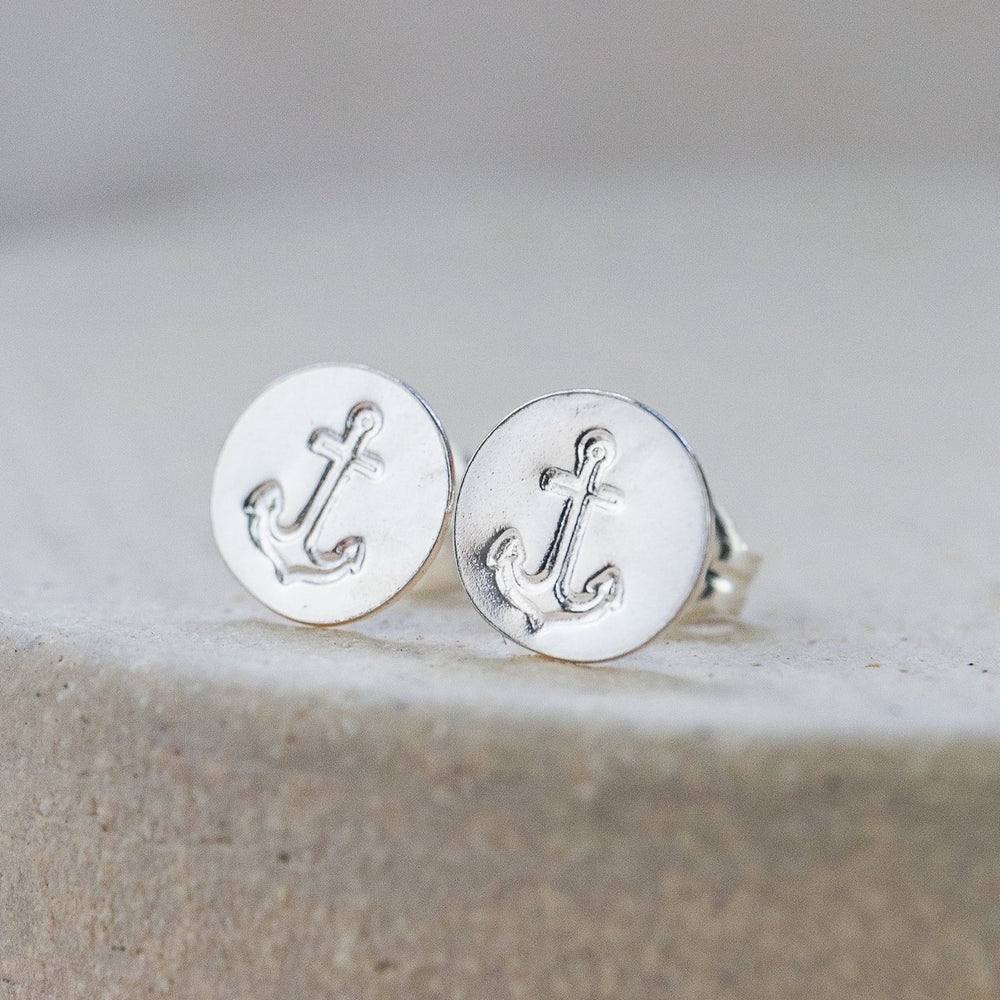Sterling silver anchor stamped studs