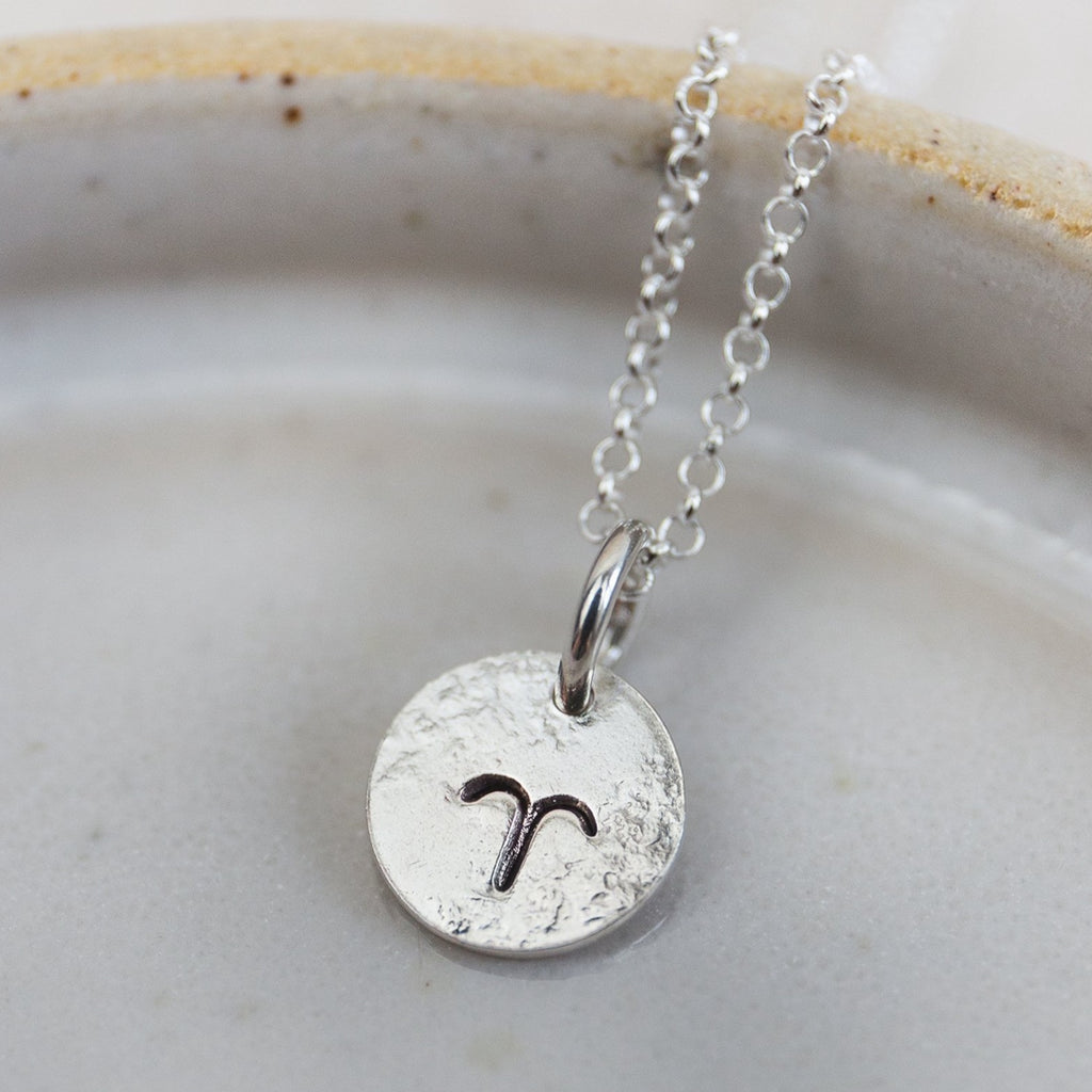 sterling silver personalised zodiac dinky pendant by Lucy Kemp Jewellery