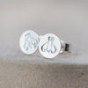 sterling silver and stamped bee studs handmade by Lucy Kemp Jewellery 