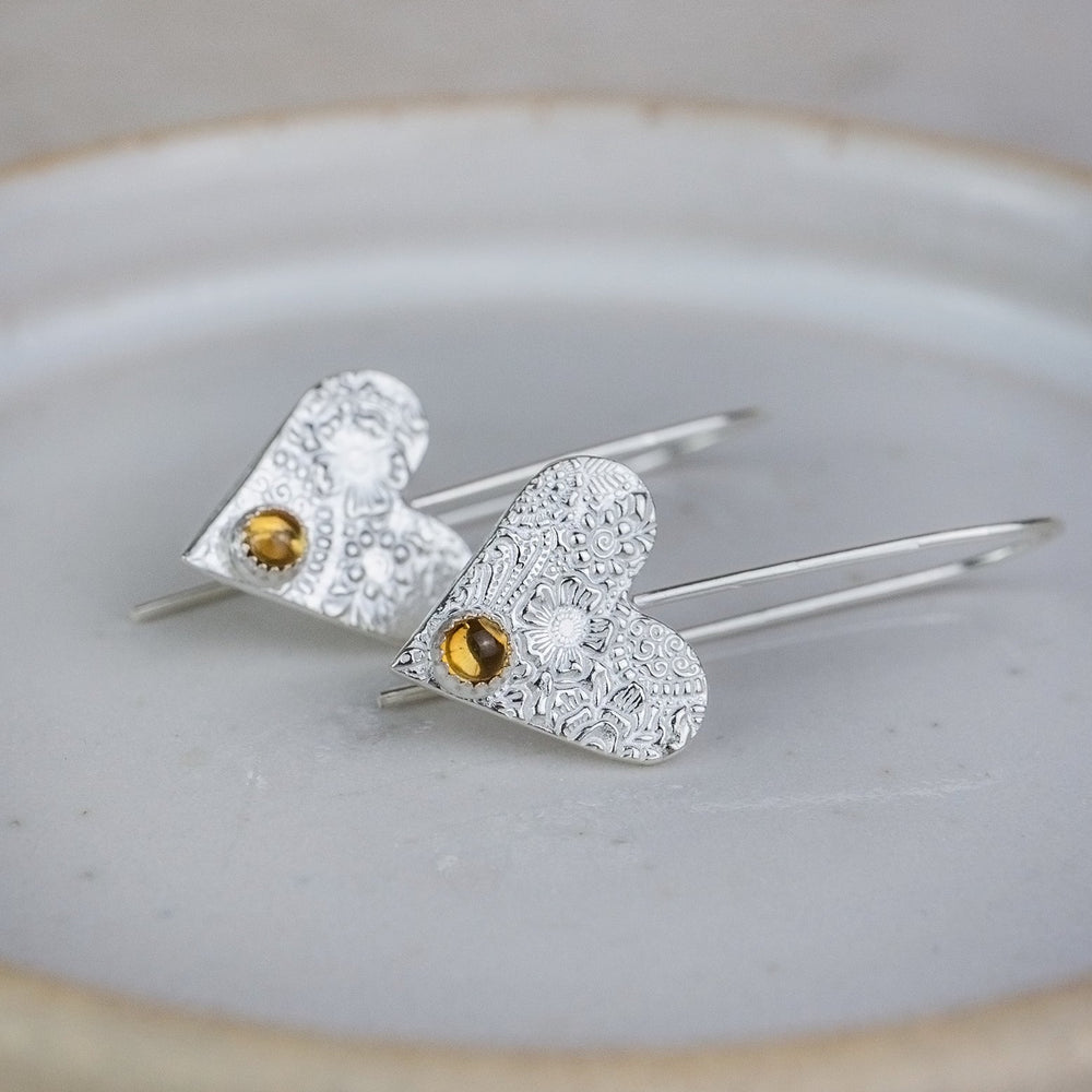 
                  
                    sterling silver birthstone heart charm earrings by Lucy Kemp Jewellery - citrine
                  
                