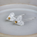 sterling silver birthstone heart charm earrings by Lucy Kemp Jewellery - citrine