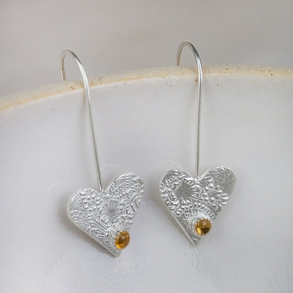 
                  
                    sterling silver birthstone heart charm earrings by Lucy Kemp Jewellery - citrine
                  
                