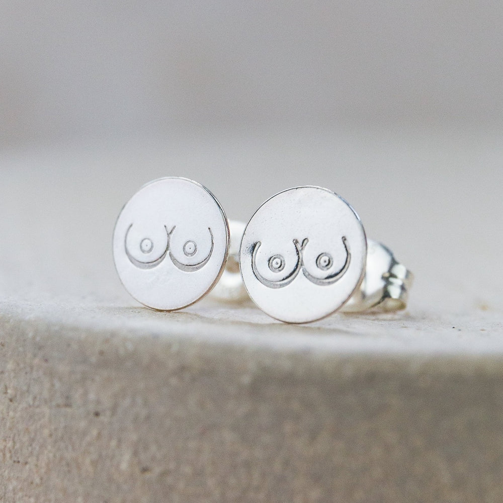 sterling silver boob stamped studs