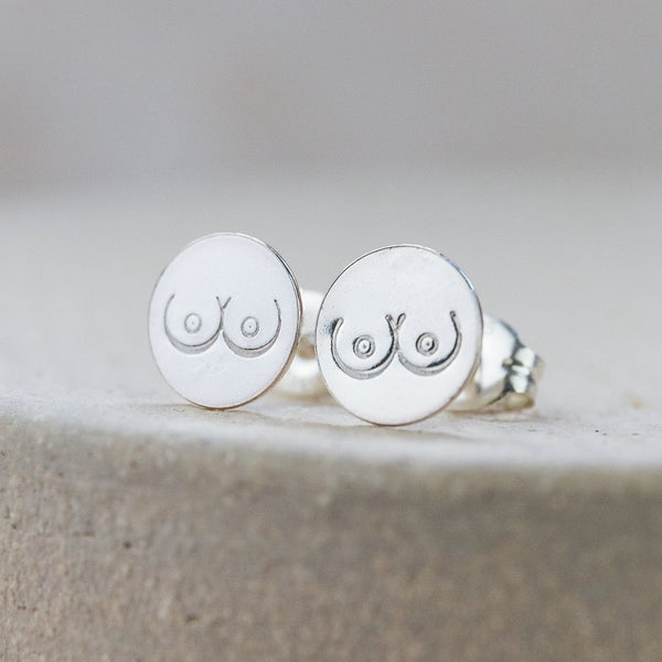 sterling silver boob stamped studs