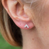 mini sterling silver chevron studs worn, handmade by Lucy Kemp Jewellery 