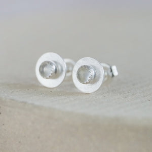 
                  
                    Crystal Quartz and sterling silver birthstone small disc studs by Lucy Kemp Jewellery
                  
                