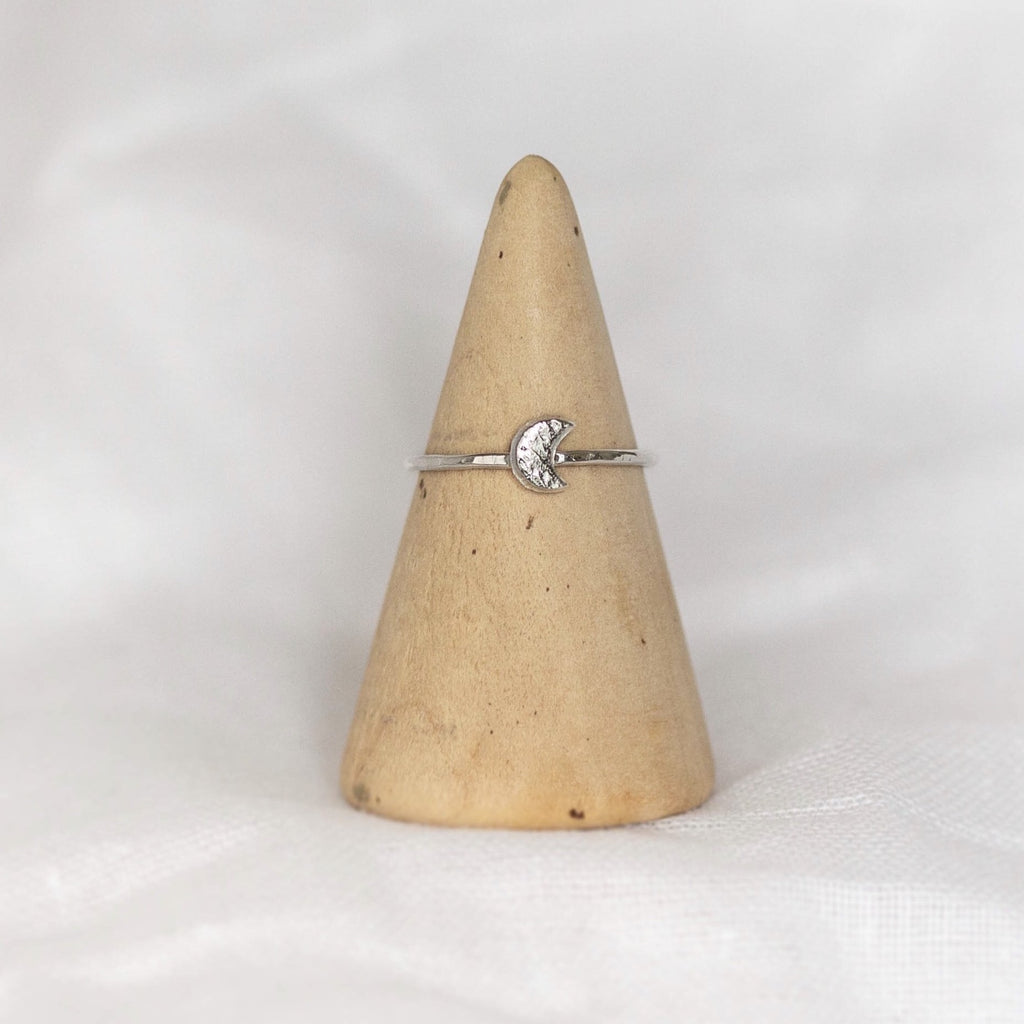sterling silver mini moon charm ring