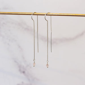 
                  
                    sterling silver and rose quartz threader earrings handmade by Lucy Kemp Jewellery
                  
                