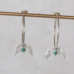 Sterling silver textured moon and turquoise bead hoop earring handmade by Lucy Kemp Jewellery 