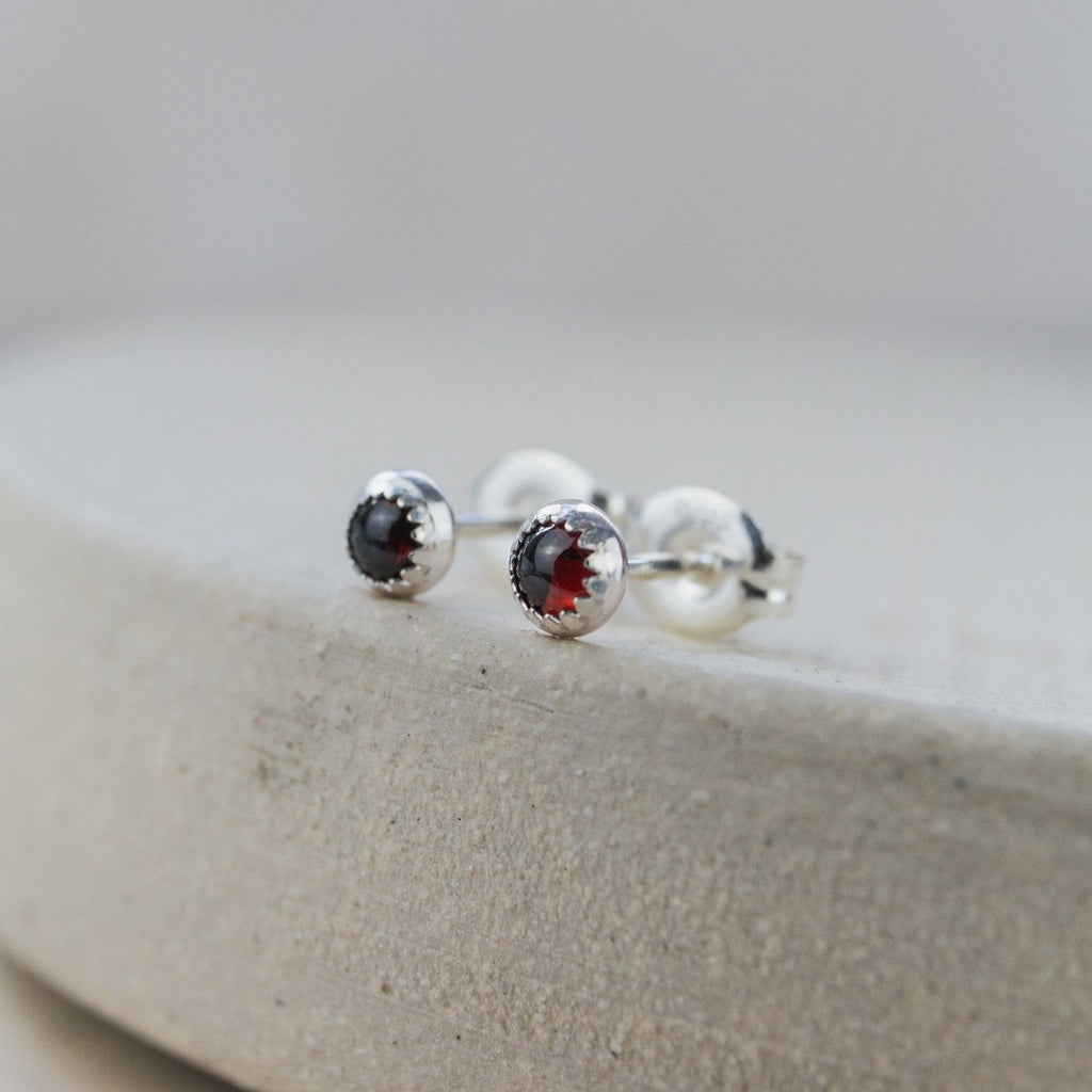 sterling silver mini garnet studs