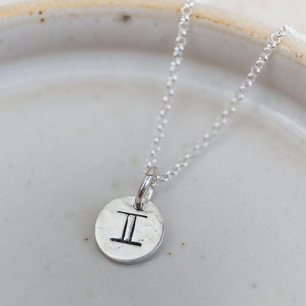 sterling silver personalised zodiac dinky pendant by Lucy Kemp Jewellery