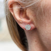 sterling silver textured hexagon studs worn by Lucy Kemp Jewellery