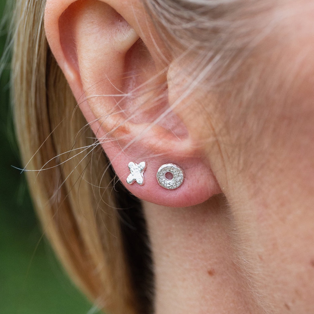 Handmade Sterling Silver Mini Mismatch studs, mix and match your own pair. Made by Lucy Kemp Jewellery.