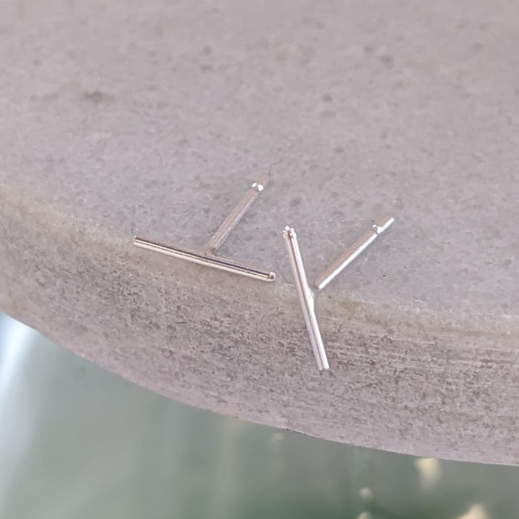 sterling silver mini studs - dainty stick studs handmade by Lucy Kemp Jewellery 