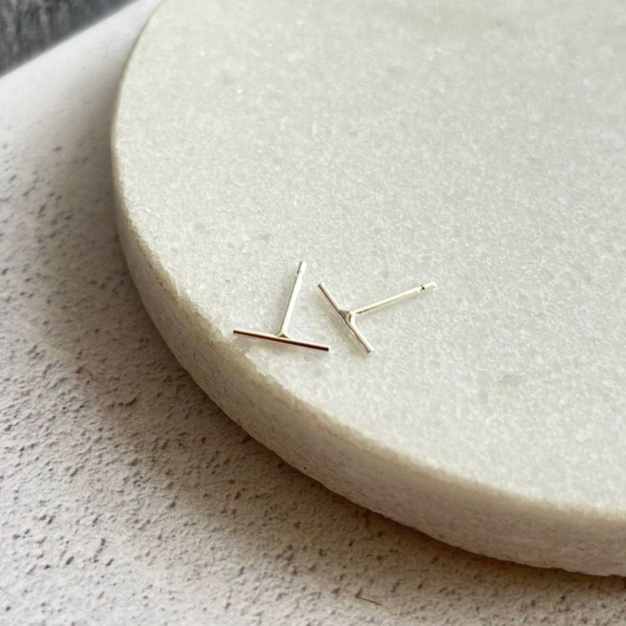 sterling silver mini dainty stick studs handmade by Lucy Kemp Jewellery online exclusives