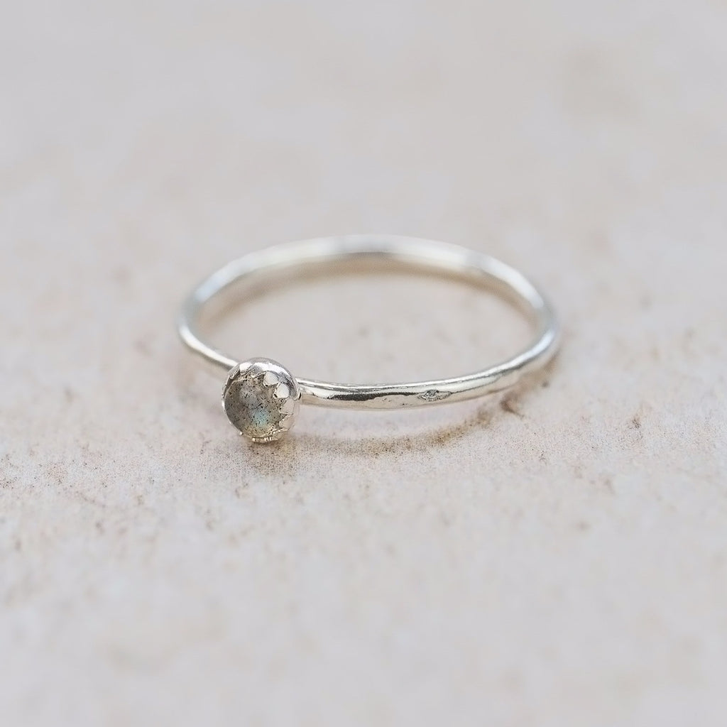 sterling silver birthstone stacking ring - labradorite
