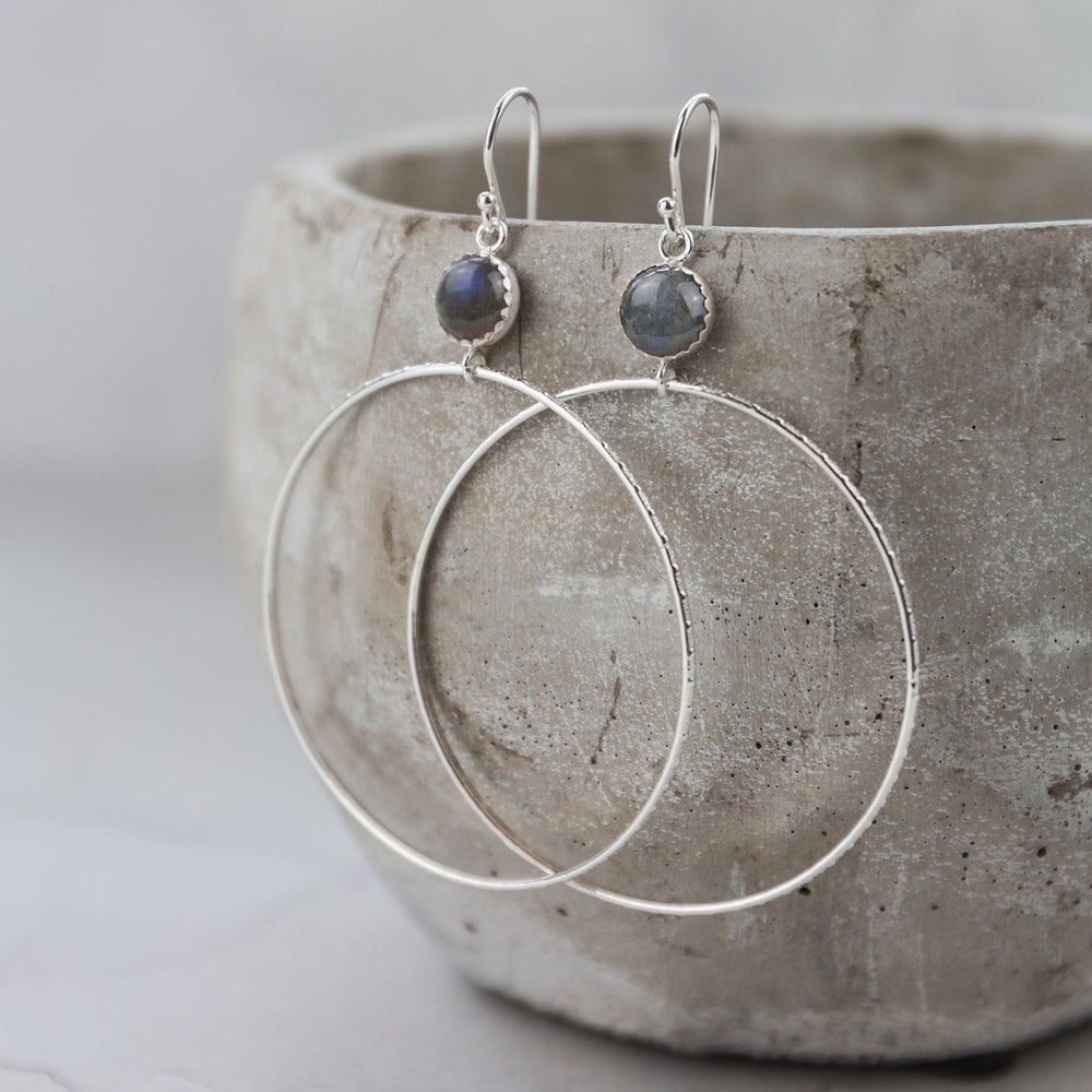 
                  
                    Sterling silver gemstone dot hoop earrings with Labradorite by Lucy Kemp Jewellery
                  
                