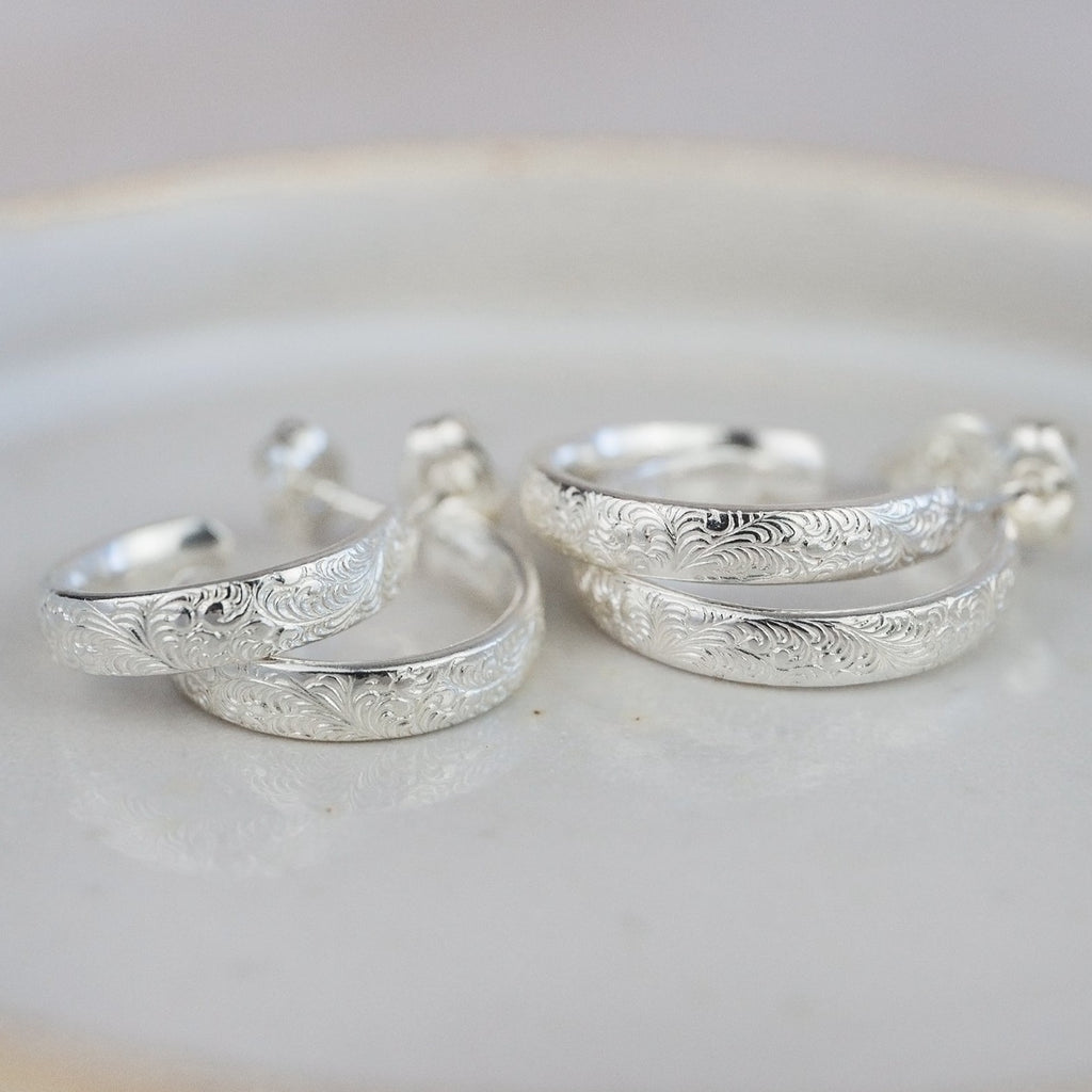 sterling silver lace hoops comparison by Lucy Kemp Jewellery