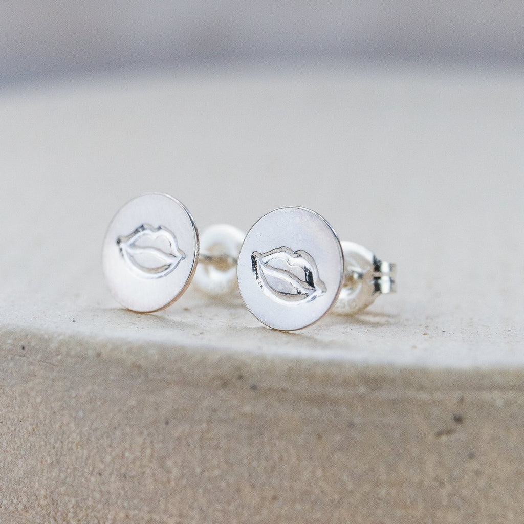 sterling silver lips stamped studs