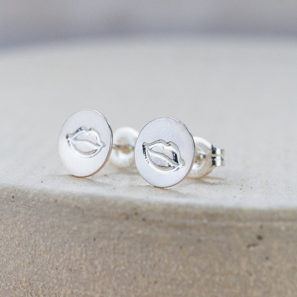 sterling silver lips stamped studs