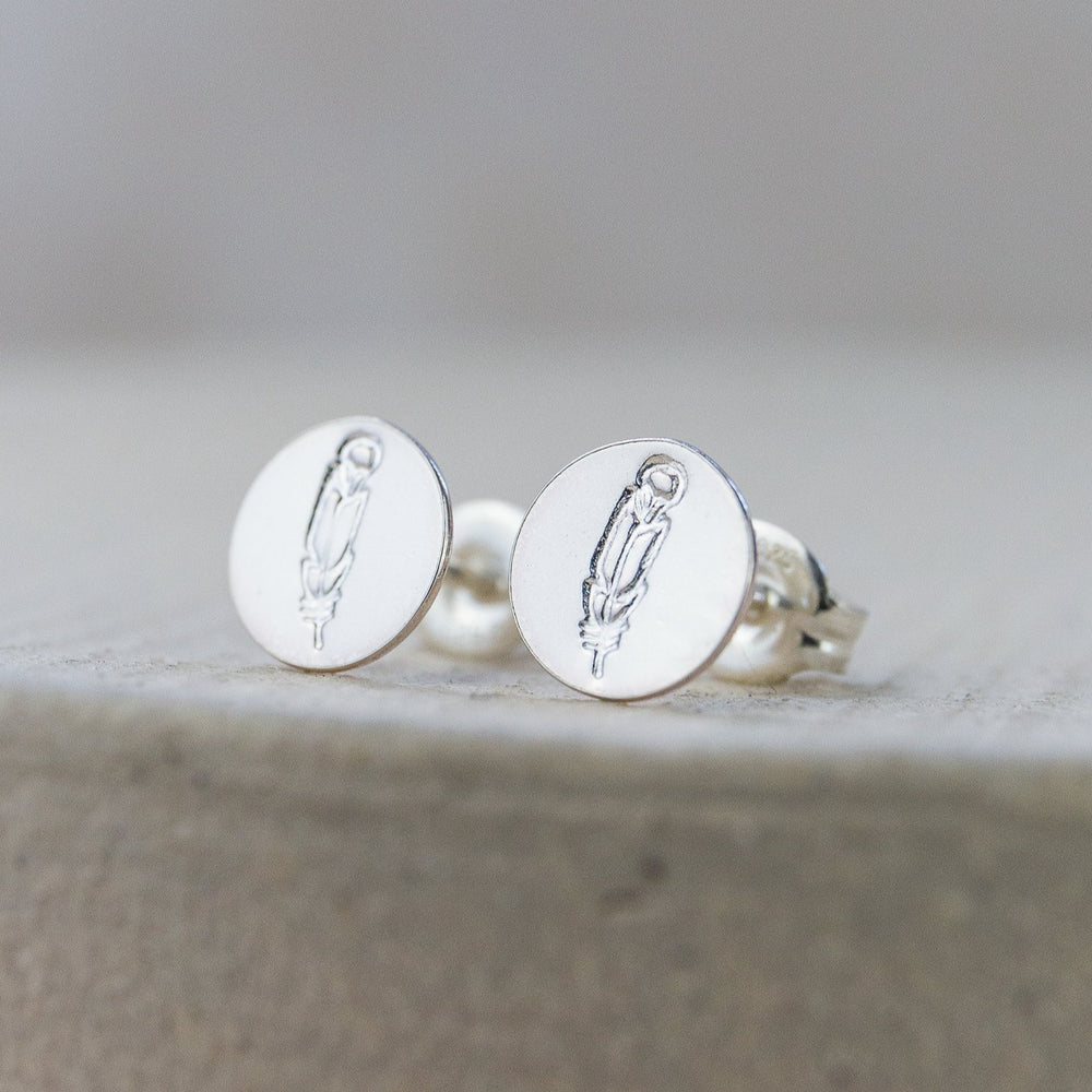 sterling silver feather stamped studs