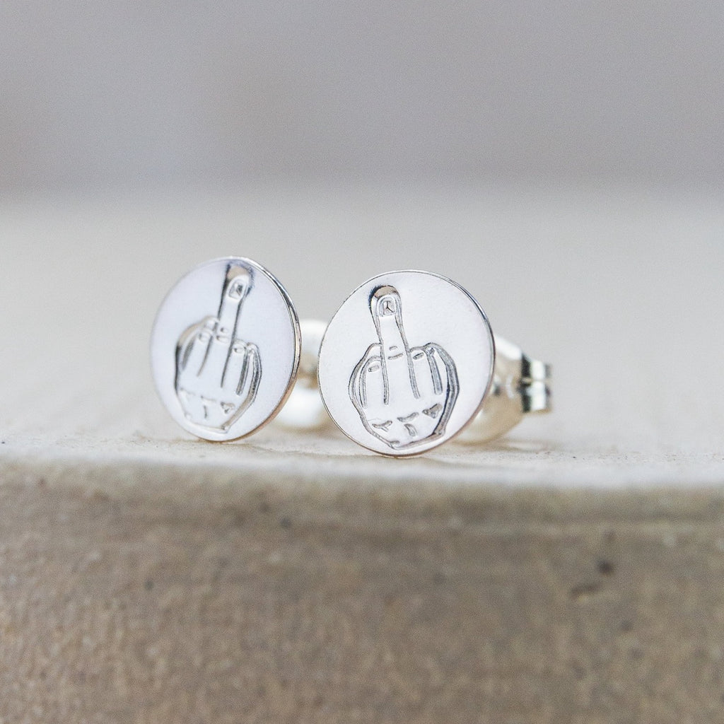 sterling silver middle finger stamped studs