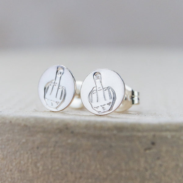 sterling silver middle finger stamped studs