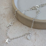 sterling silver star and moon charm bracelet