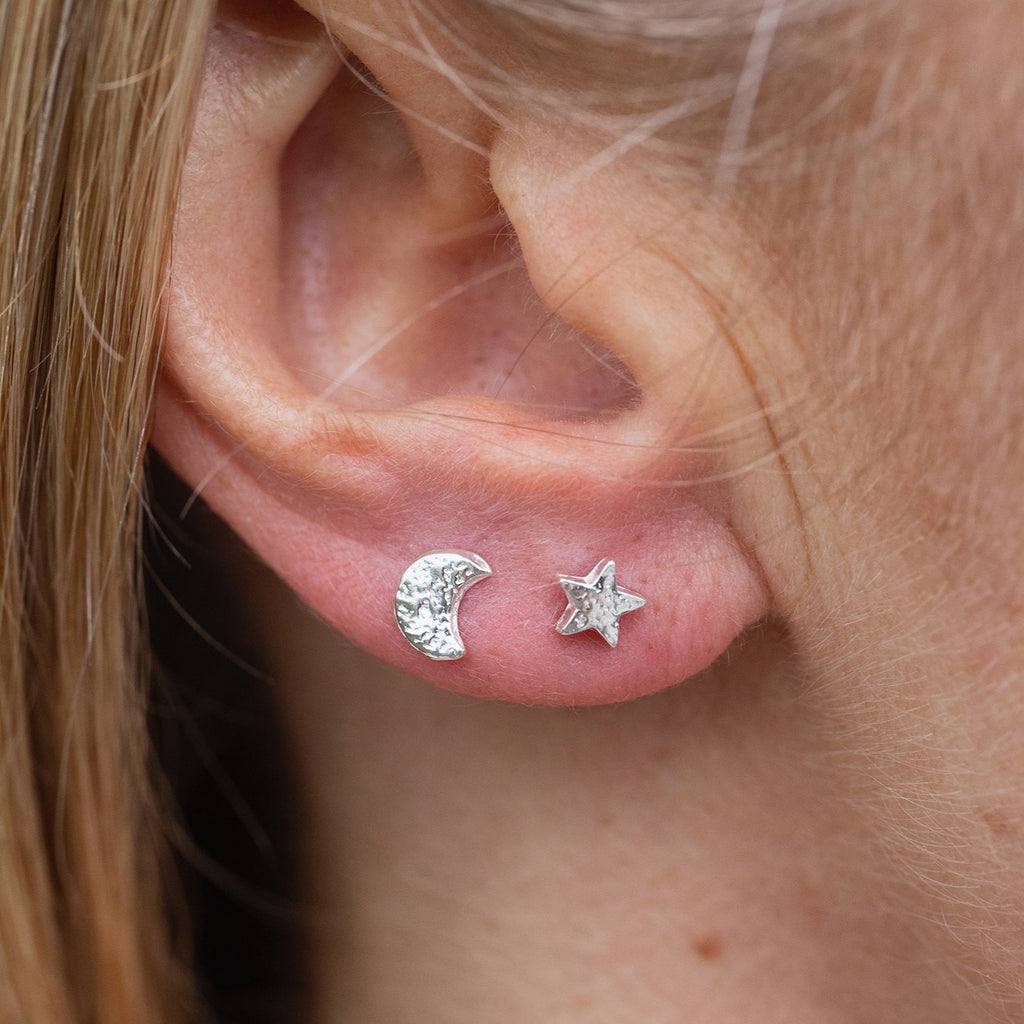 Handmade Sterling Silver Mini Mismatch studs, mix and match your own pair. Made by Lucy Kemp Jewellery.