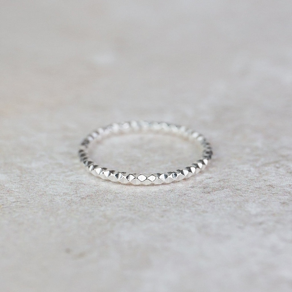 sterling silver textured thin stacking ring handmade by Lucy Kemp Jewellery