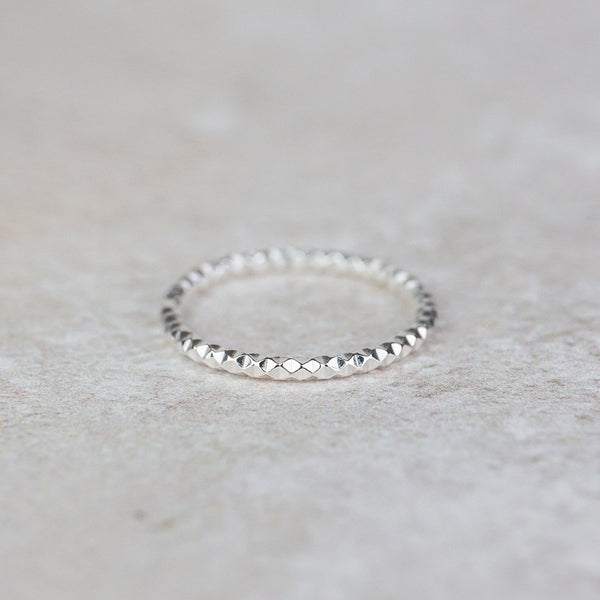 sterling silver textured thin stacking ring handmade by Lucy Kemp Jewellery