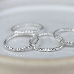 
                  
                    sterling silver textured thin stacking ring handmade by Lucy Kemp Jewellery -group shot
                  
                