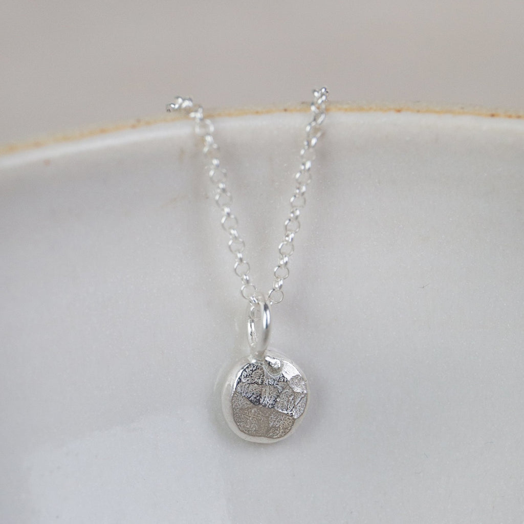 handmade recycled sterling silver one nugget charm necklace by Lucy Kemp Jewellery