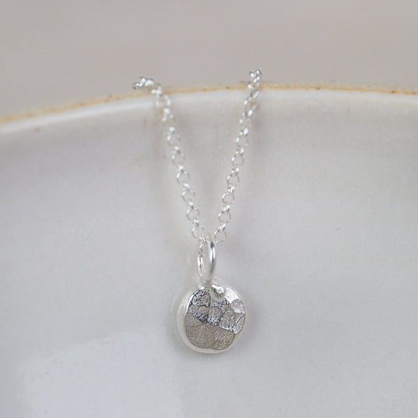 handmade recycled sterling silver one nugget charm necklace by Lucy Kemp Jewellery