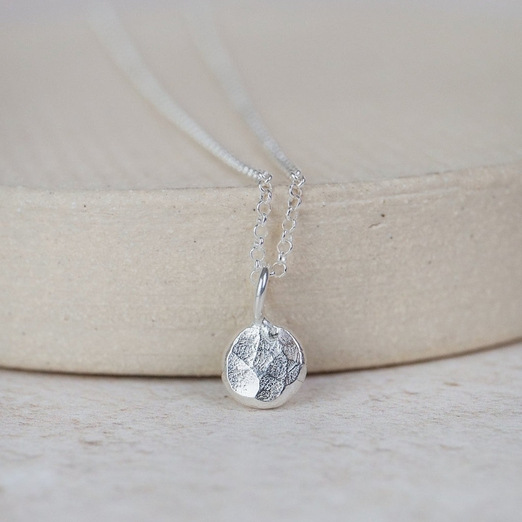 handmade recycled sterling silver one nugget charm necklace by Lucy Kemp Jewellery