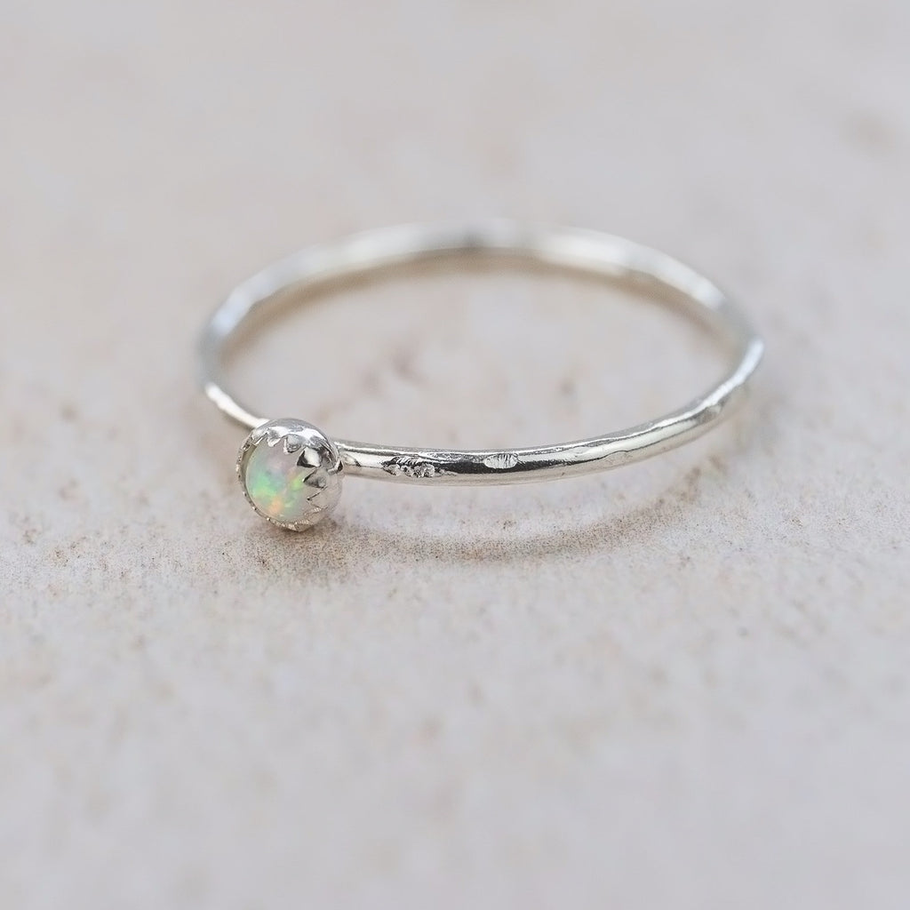 sterling silver birthstone stacking ring - opal