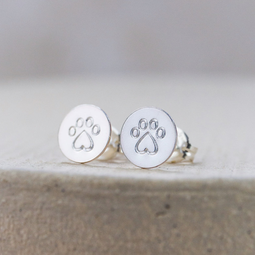 sterling silver paw print studs