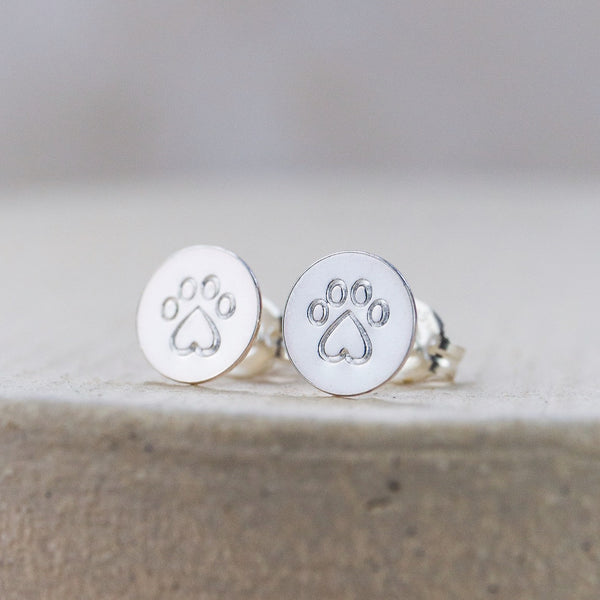 sterling silver paw print studs
