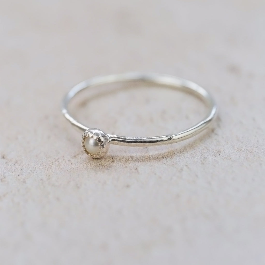 sterling silver birthstone stacking ring - pearl