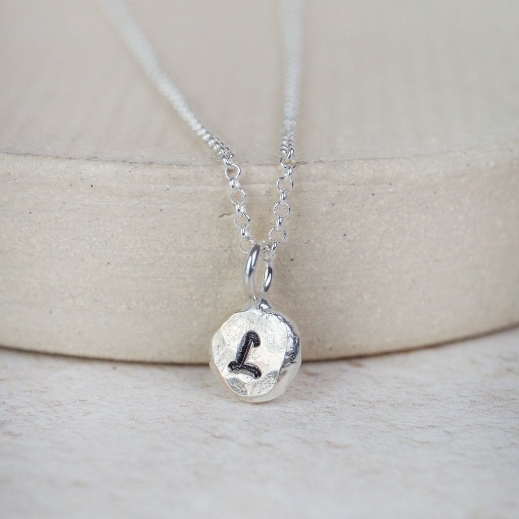 handmade recycled sterling silver one nugget charm necklace by Lucy Kemp Jewellery - personalised